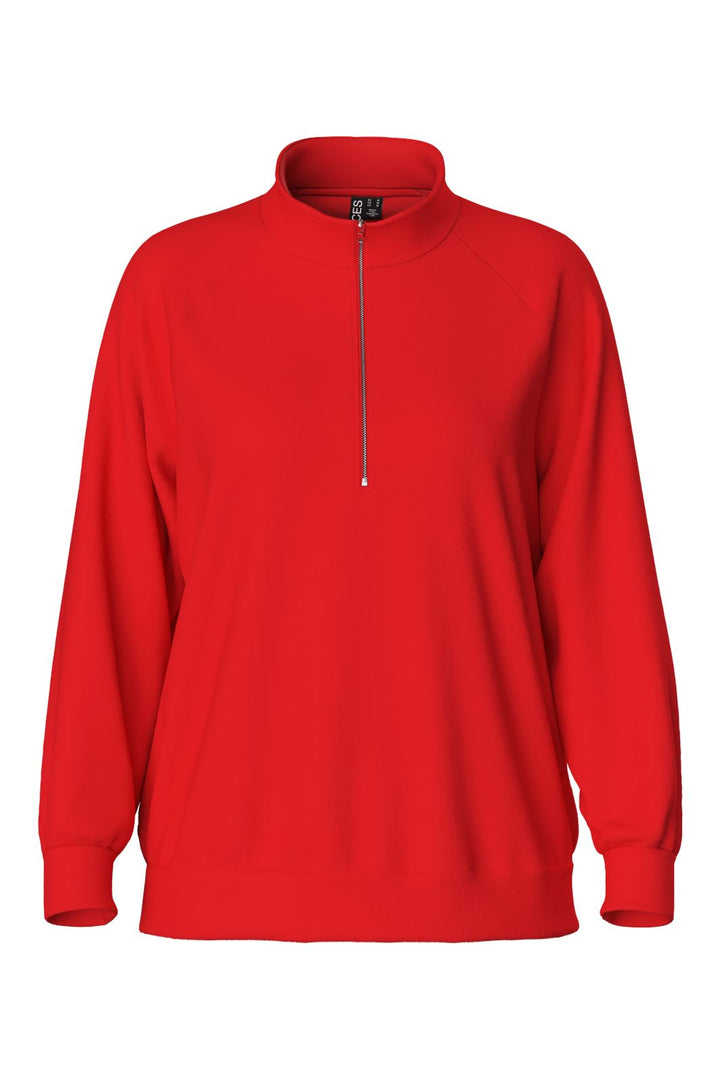 Pieces - Pcchilli Ls Half Zip Sweat - 4703077 Poppy Red