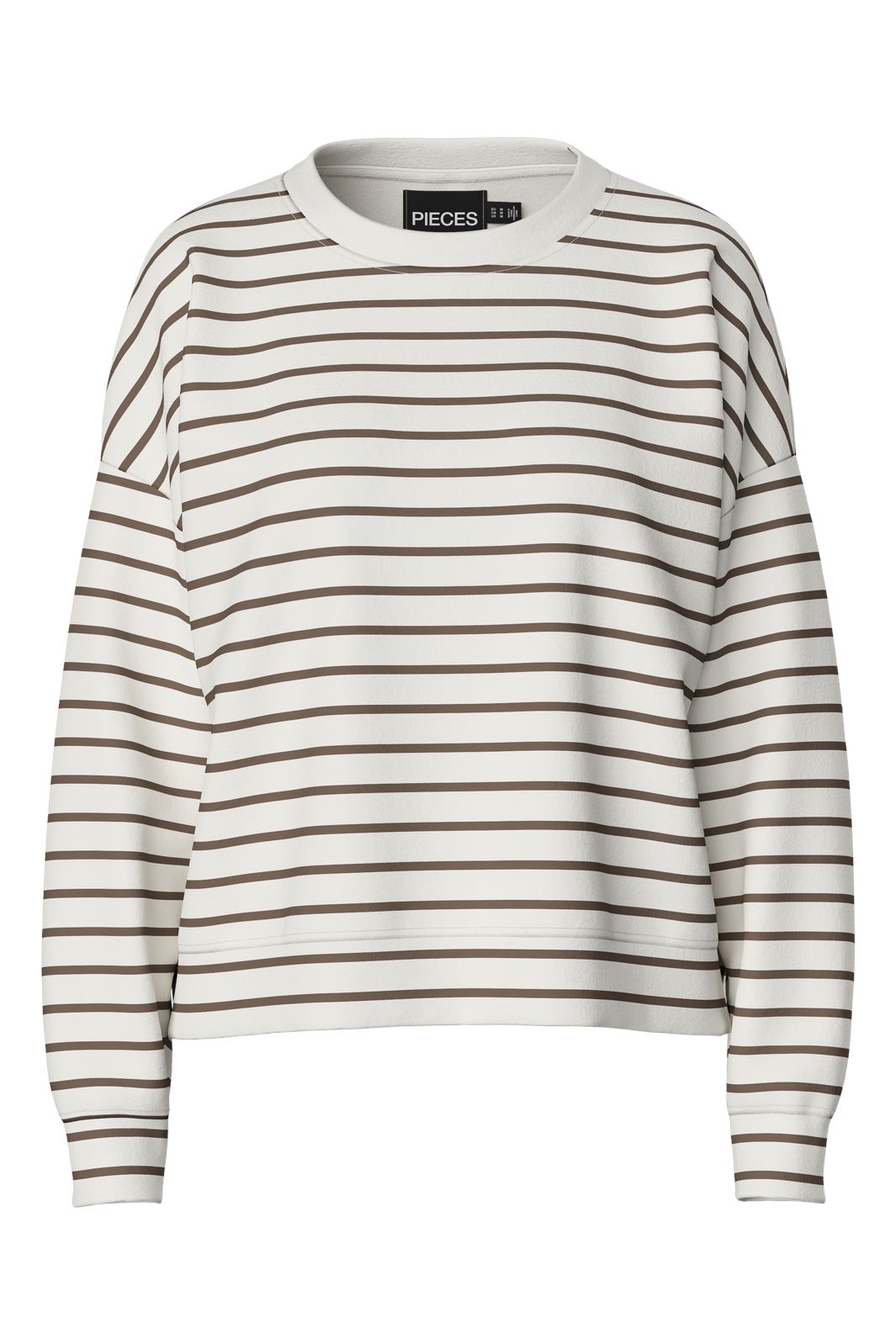 Pieces - Pcchilli Ls Sweat Stripes - 4701523 Cloud Dancer Morel