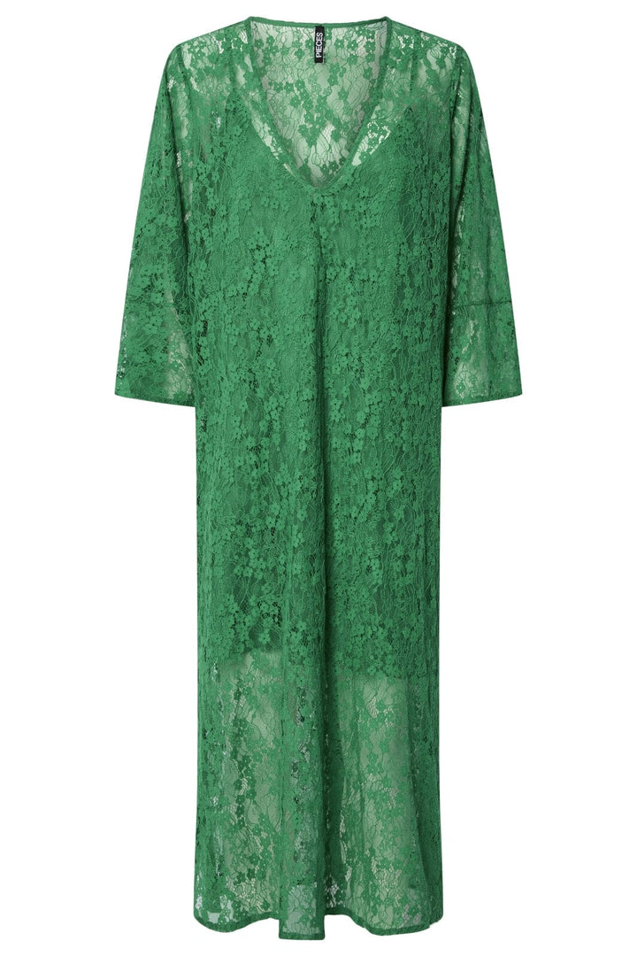 Pieces - Pcdavy Ls V-Neck Lace Dress 17160346 - 4856135 - Fern Green