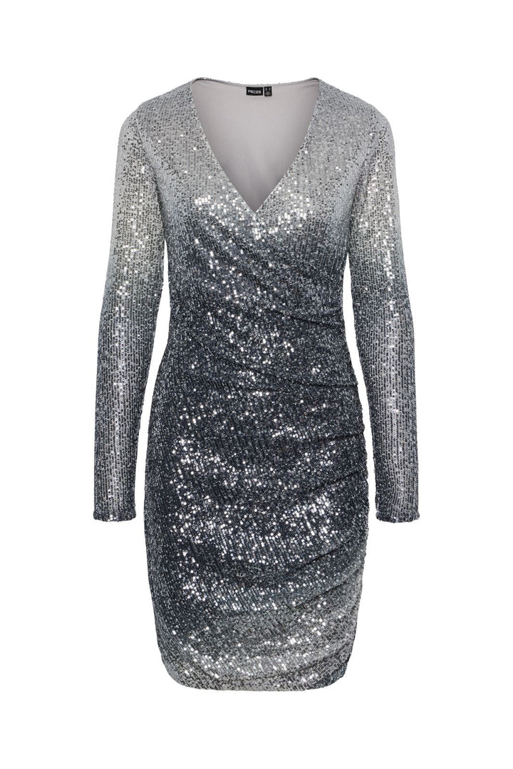 Pieces - Pcdelphia Ls New Wrap Dress - 4617919 Ombre Blue Gradient Silver Sequins