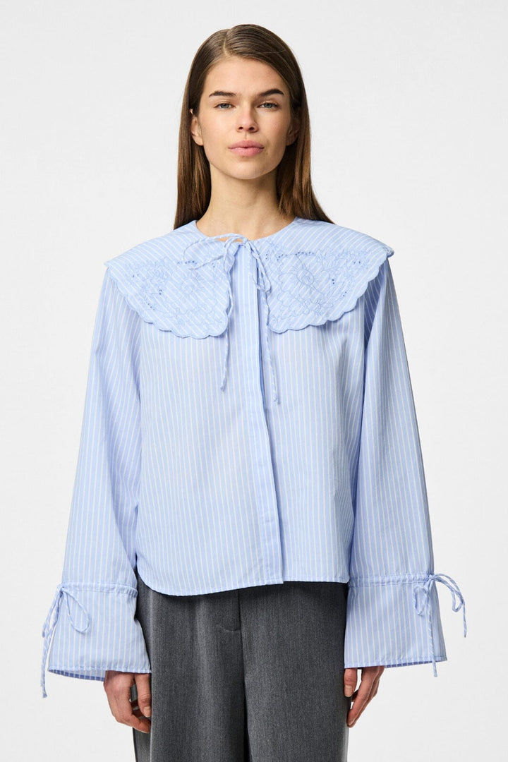 Pieces - Pcfetina Ls Collar Shirt Fsy - 4868819 Cashmere Blue Stripes