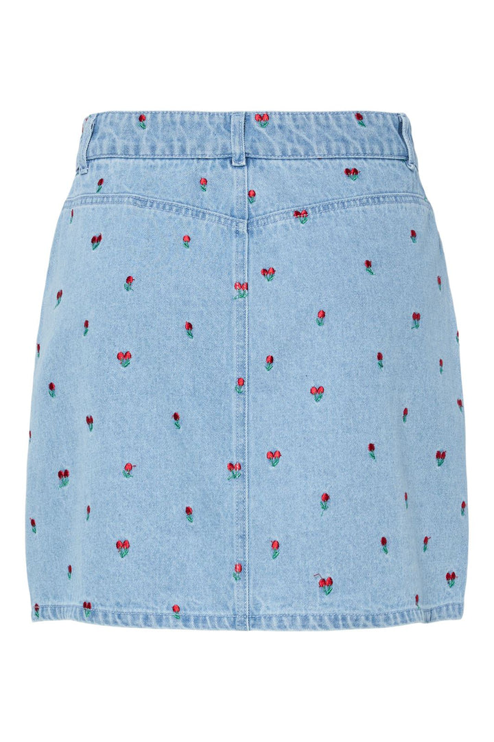 Forudbestilling - Pieces - Pcfreia Short Denim Skirt Fsy - 4925858 Light Blue Denim Tulips