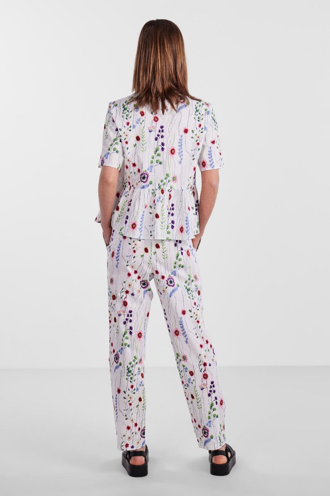 Pieces - Pcjalisa Pants - 4424090 Bright White FLOWERS Bukser 