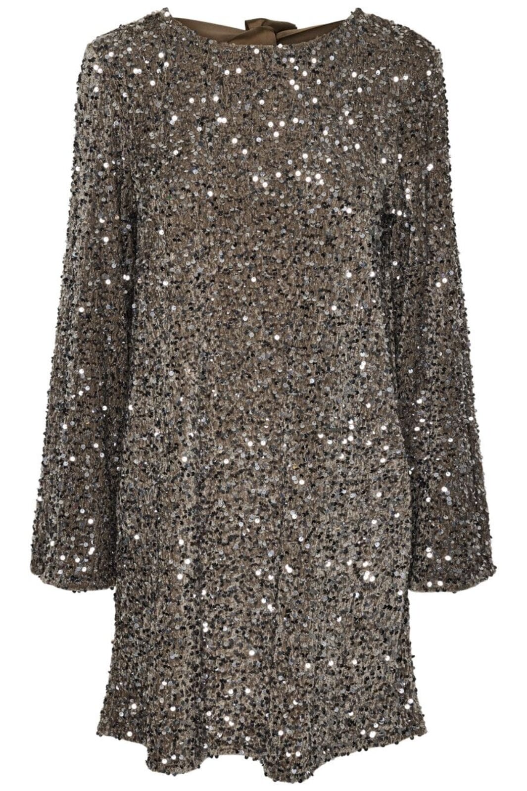 Pieces - Pckam Ls Deep Back Bow Dress - 4641534 Morel Silver Sequins Kjoler 