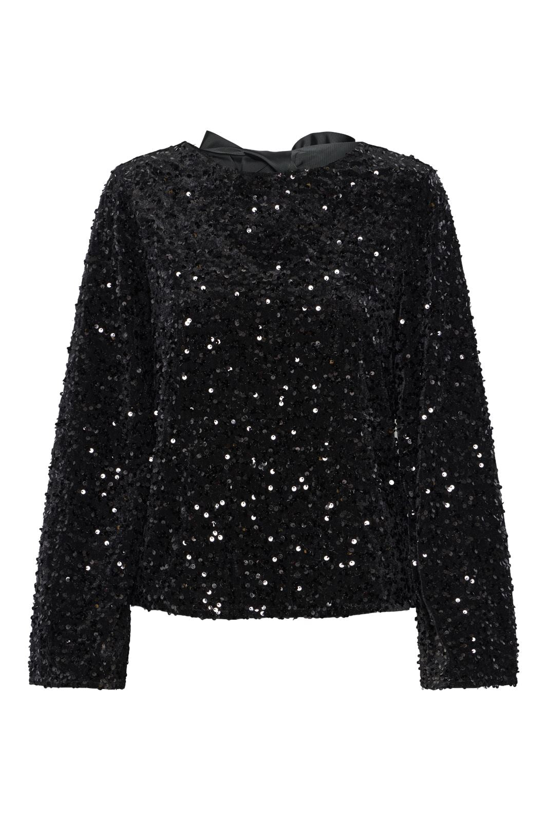 Pieces - Pckam Ls Deep Back Bow Top - 4617672 Black Black Sequins