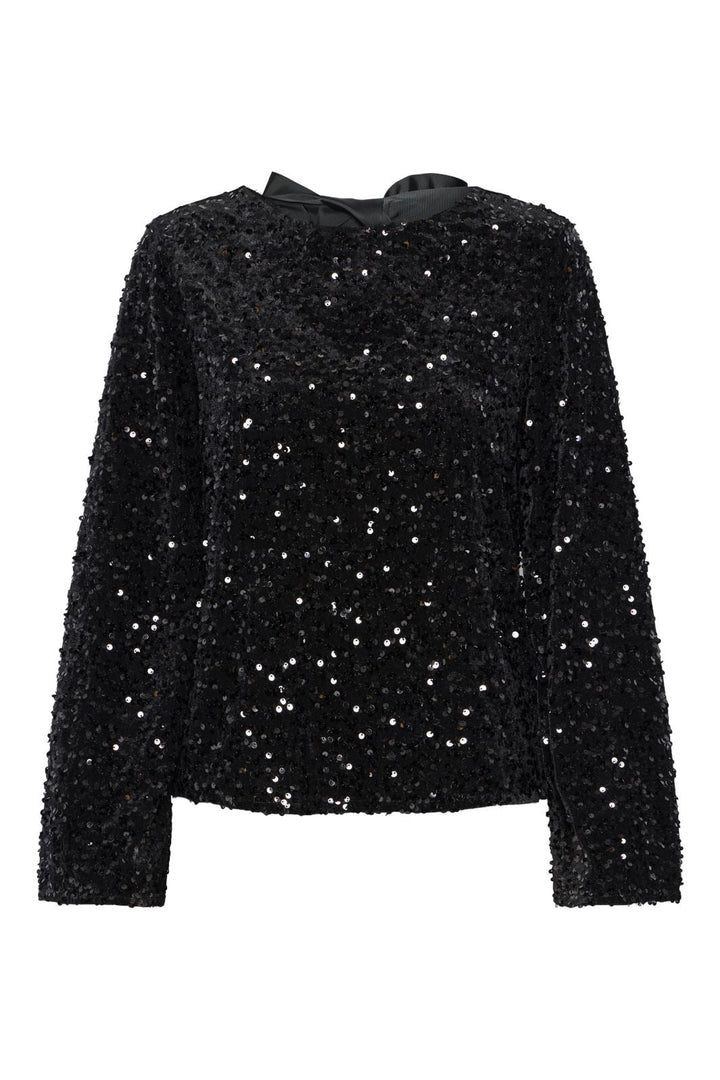 Pieces - Pckam Ls Deep Back Bow Top - 4617672 Black Black Sequins