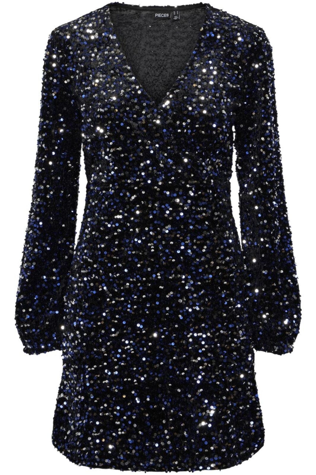 Pieces - Pckam Ls Wrap Dress - 4617679 Black Bellweather Sequins Kjoler 