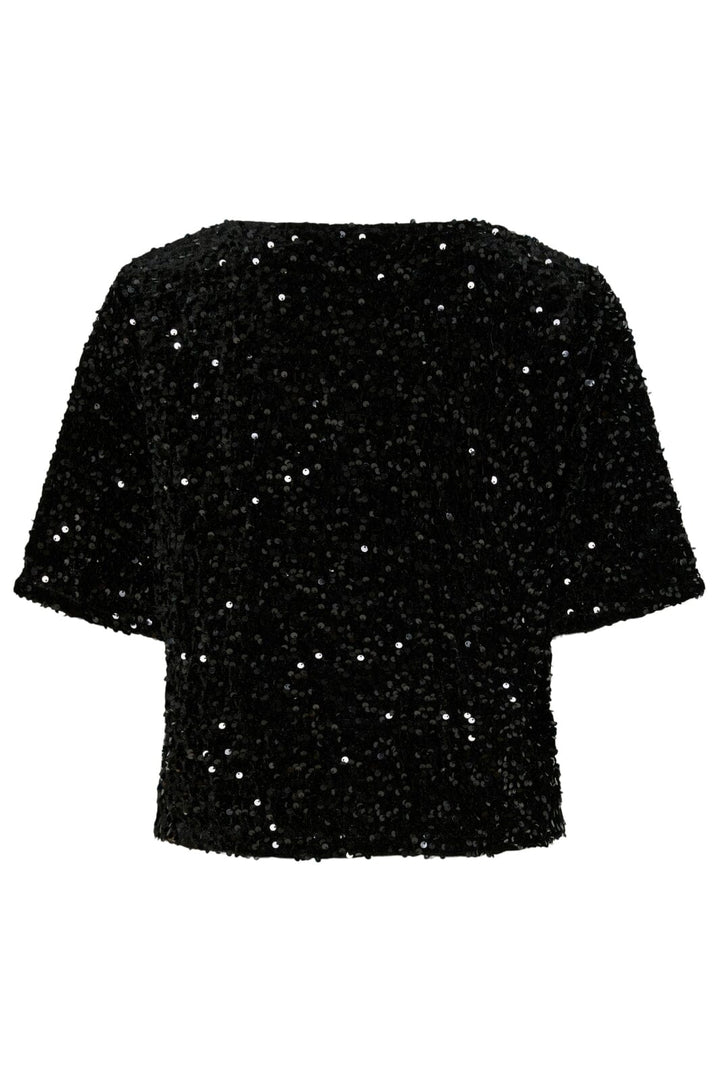 Pieces - Pckam Ss Top - 4617684 Black Black Sequins