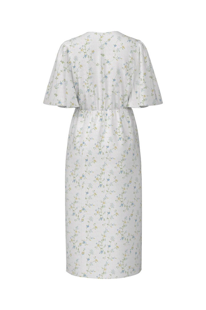 Pieces - Pckary Ss V-Neck Midi Dress - 4523675 Cloud Dancer Flower Field