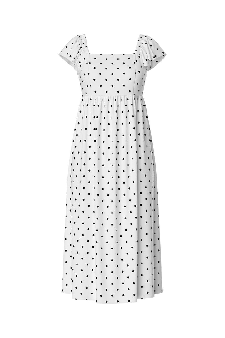 Pieces - Pcmalou Sl Midi Frill Dress - 4726108 Bright White Black Dots