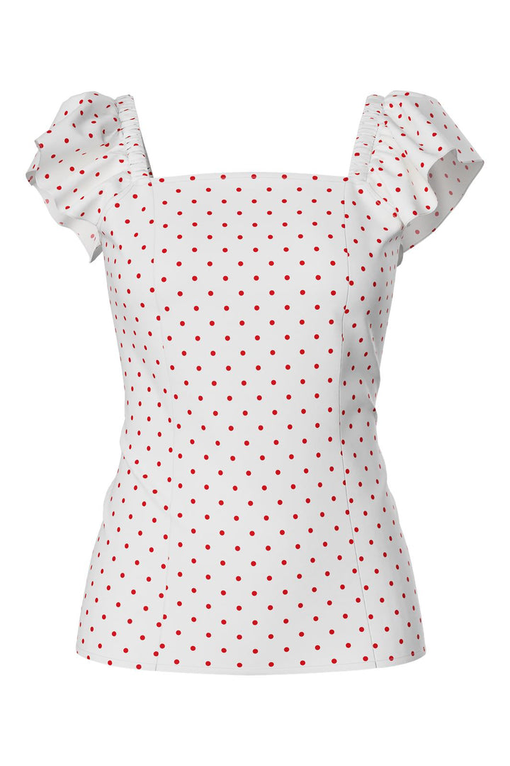 Pieces - Pcmalou Sl Midi Frill Top - 4726118 Bright White High Risk Red Dots