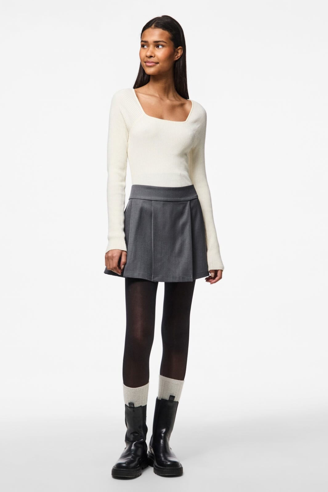 Pieces - Pcnadina Short Skirt Fsy - 4850911 Concrete Grey Nederdele 