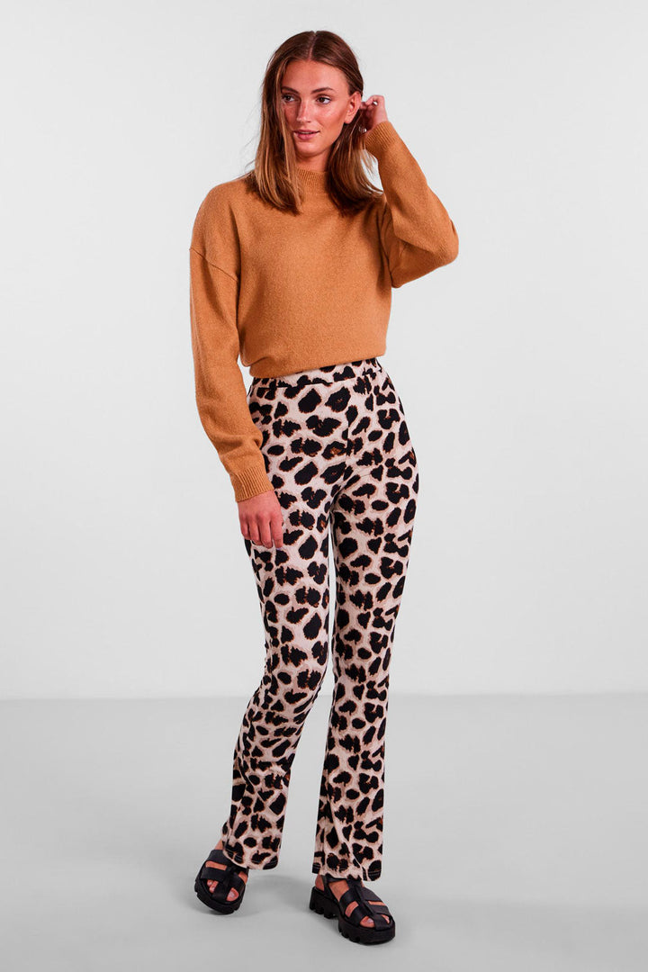 Pieces - Pcnala Hw Flared Pant - Black Leo Bukser 