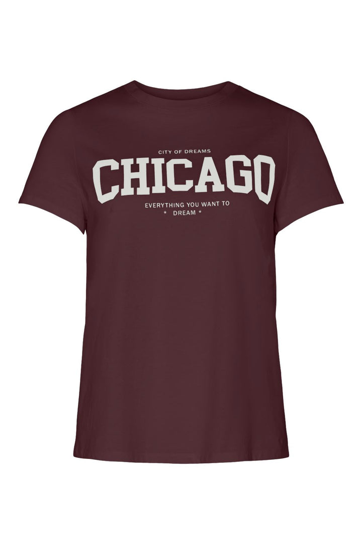 Pieces - Pcnalina Ss O-Neck Reg T-Shirt - 4830486 Tawny Port White Chicago