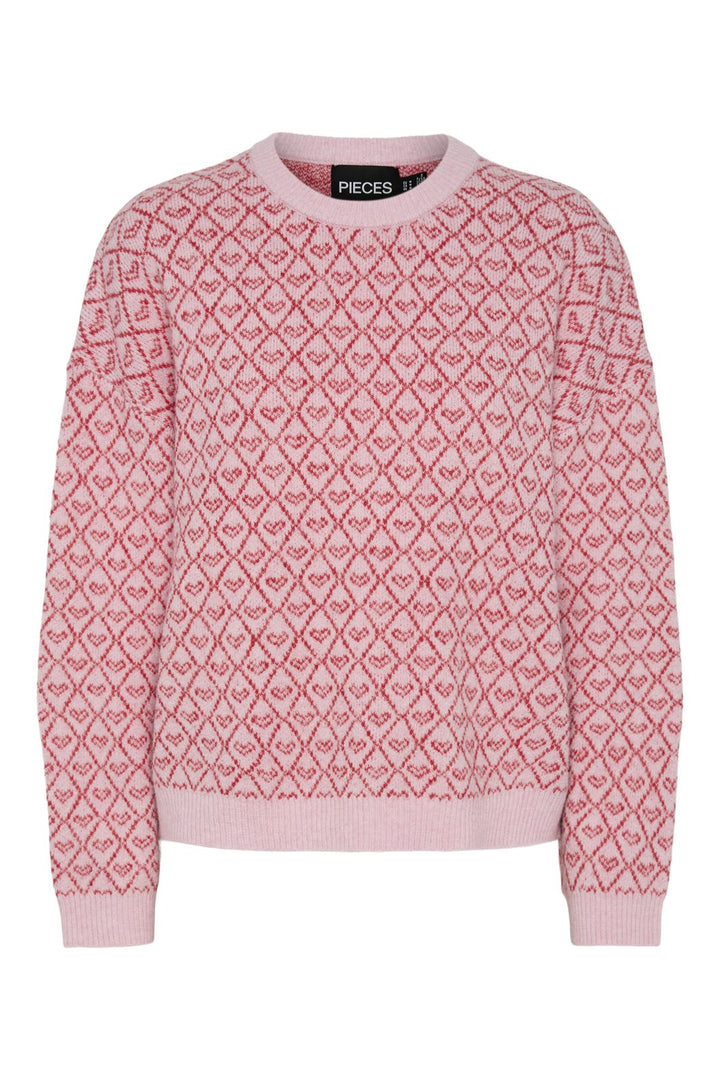 Pieces - Pcnavi Ls O-Neck Knit Mm - 4655816 Roseate Spoonbill Lollipop Hearts