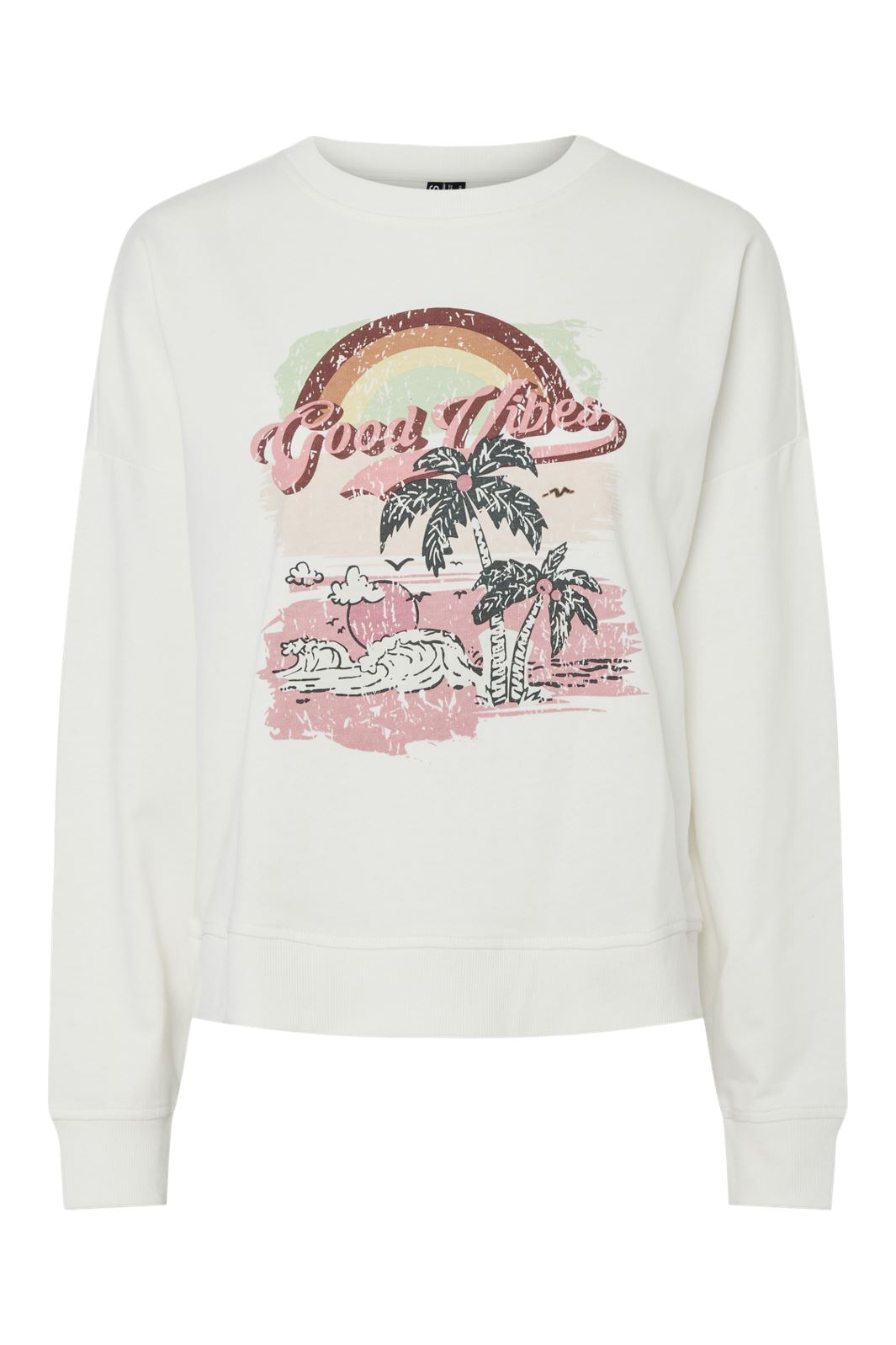 Pieces - Pcsandy Print Ls O-Neck Sweat Fc - 4728945 Cloud Dancer Good Vibes