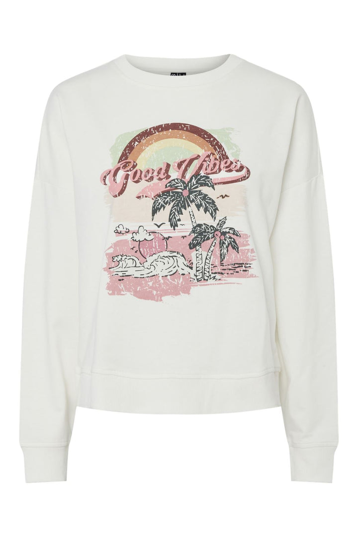 Pieces - Pcsandy Print Ls O-Neck Sweat Fc - 4728945 Cloud Dancer Good Vibes