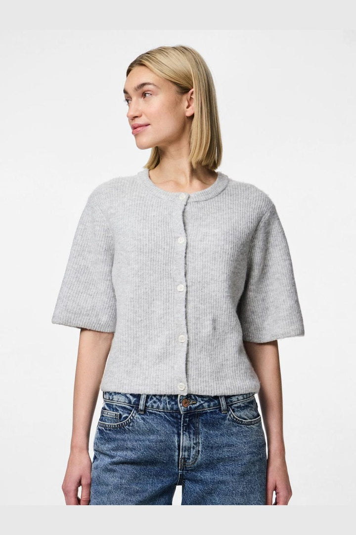 Pieces - Pcsilly Ss O-Neck Knit Cardigan - 4768114 Light Grey Melange