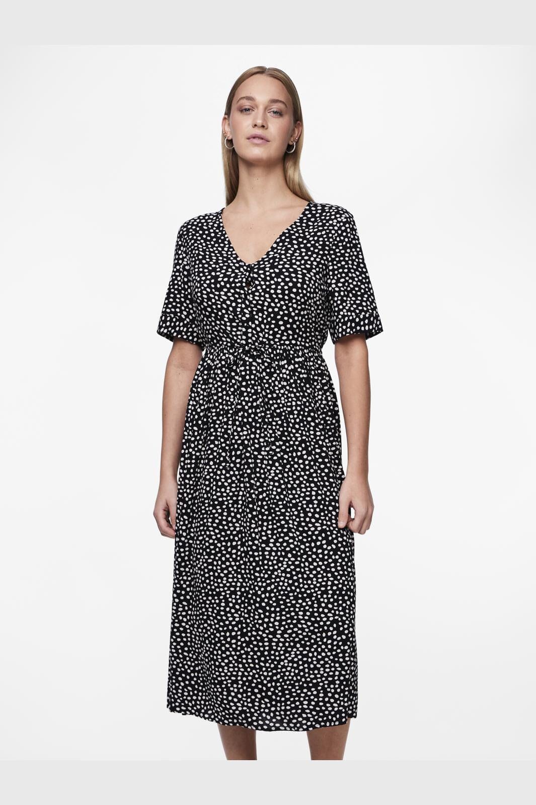 Pieces - Pctala Ss String Tie Midi Dress - 4406756 Black Dot