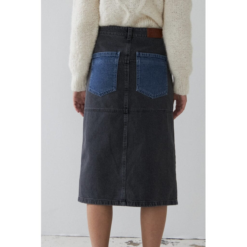 Stella Nova - Black And Blue Denim Midi Skirt - 387 Blue Night Nederdele 