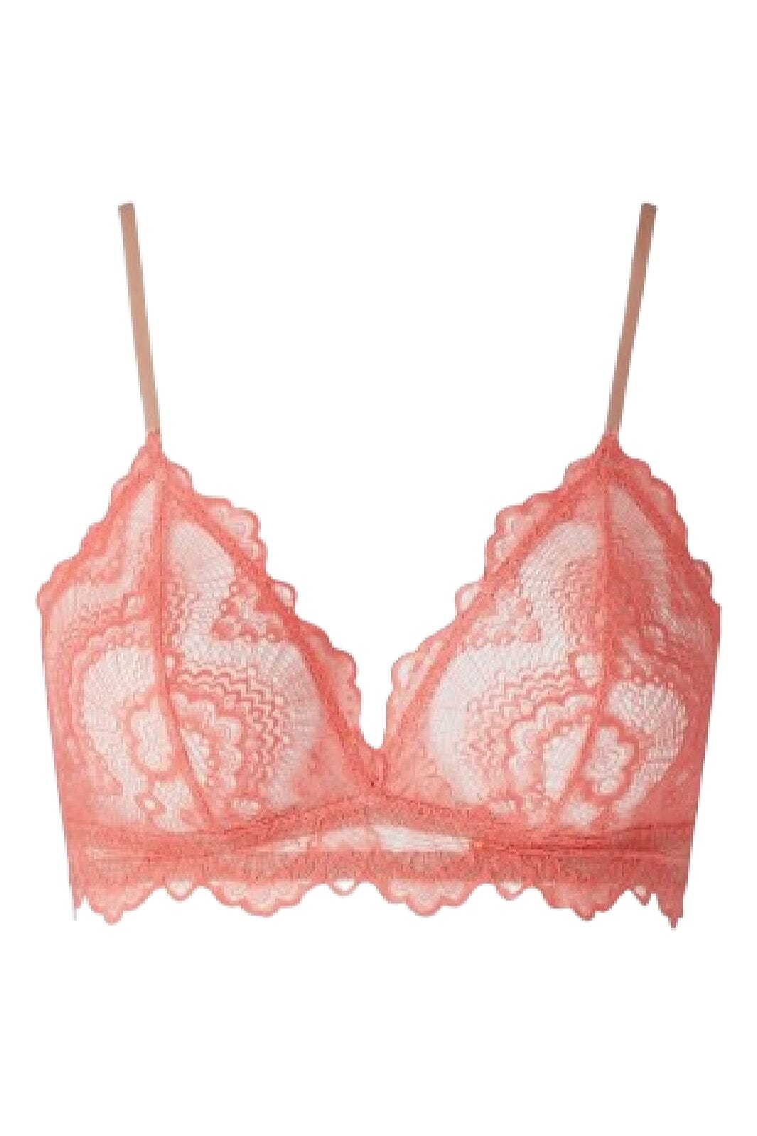 Understatement Underwear - Lace Satin Triangle Bralette - Coral Sand Undertøj 