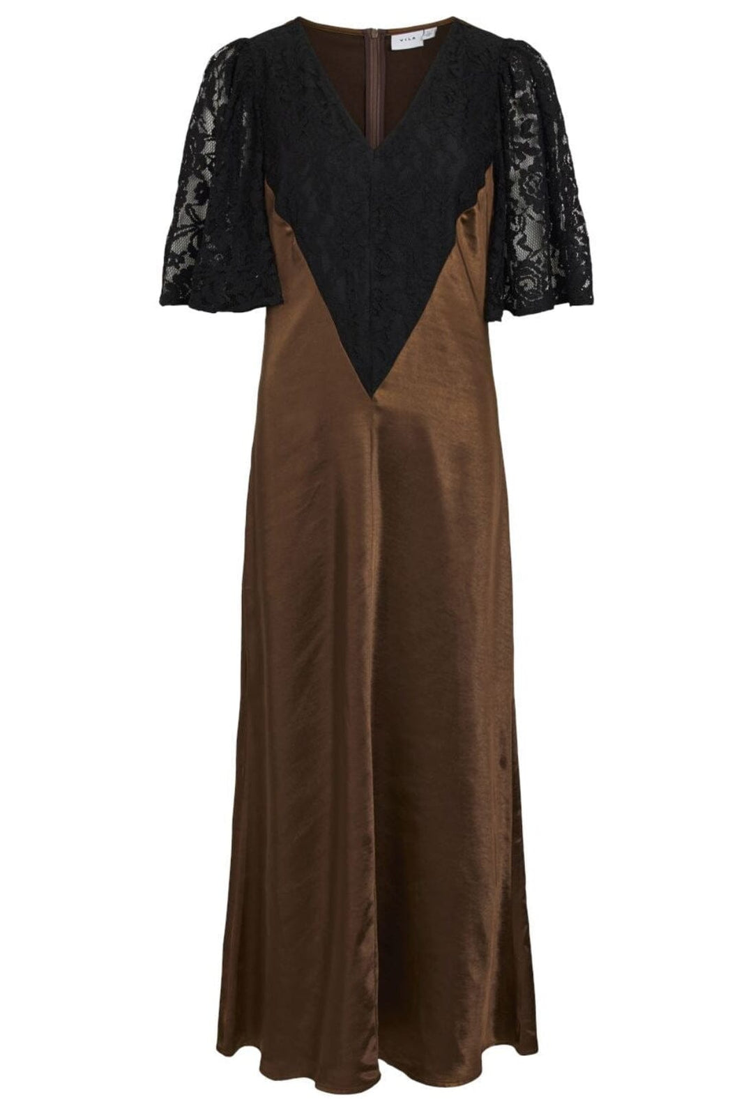 Vila - Vikabiha 2/4 Lace Detail Midi Dress - 4720263 Coffee Bean Black Lace Kjoler 