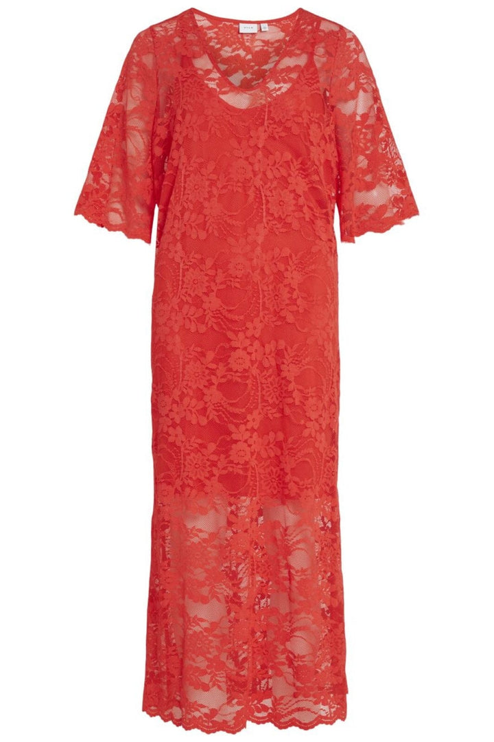 Vila - Vilorna 2/4 Lace Midi Dress - 4712155 Poppy Red