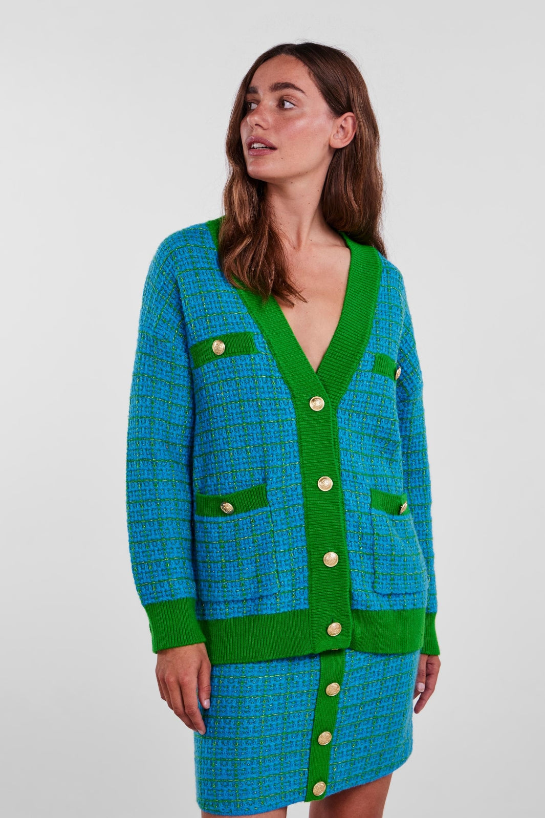 Y.A.S - Yaslivia Ls Knit Cardigan - Fern Green/Dresden BL Cardigans 